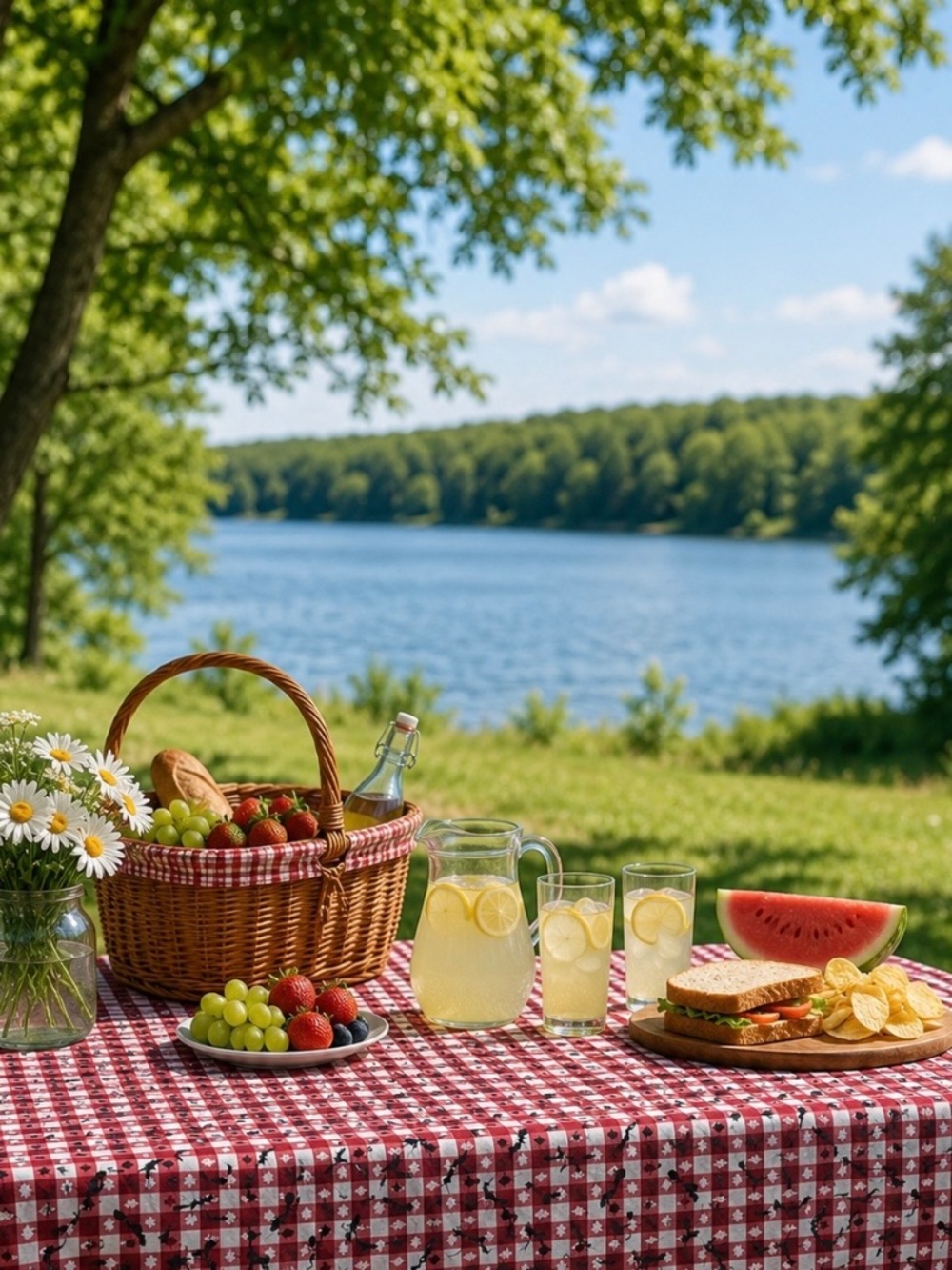 Ant-Themed Red Gingham Tablecloth 43” x 68” | Picnic Style | Whimsical Ant Print